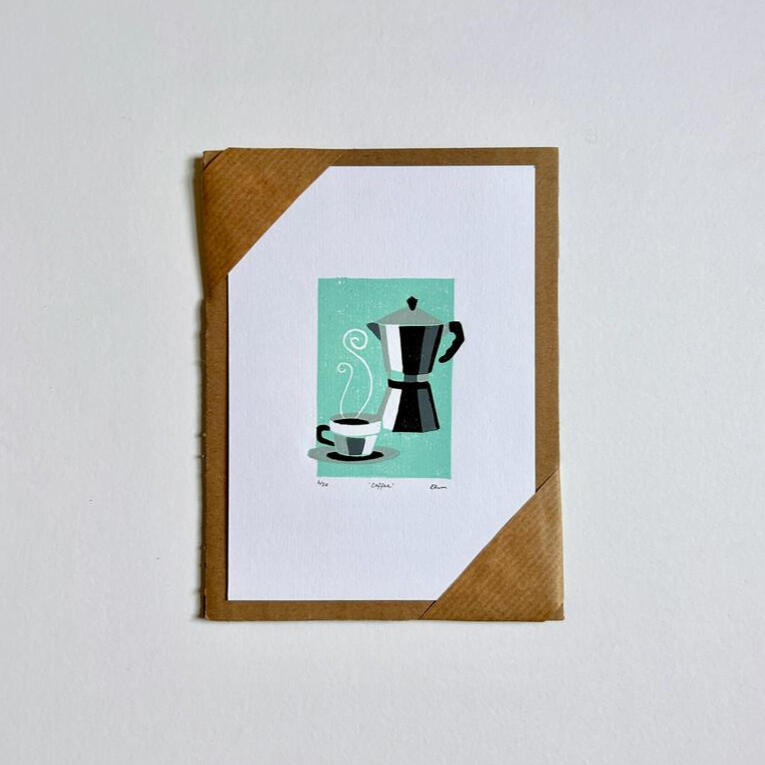 Moka pot lino print